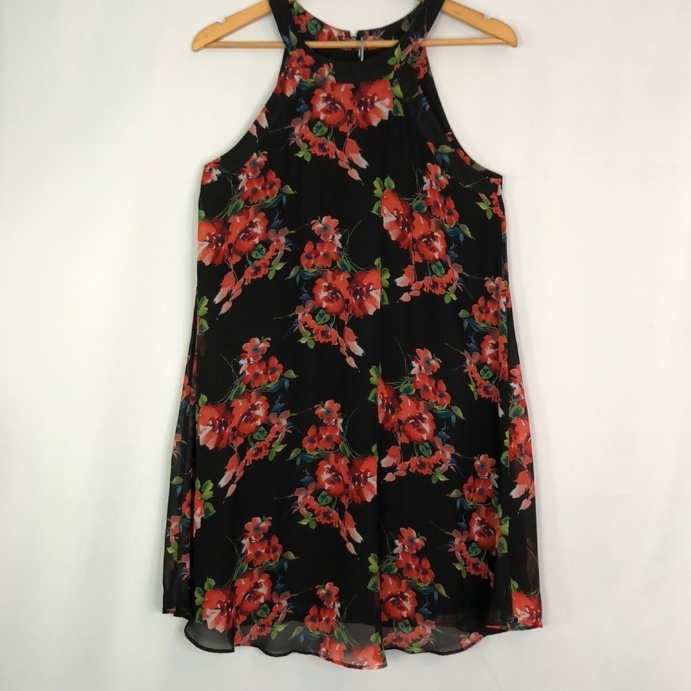 Betsy Johnson Black Floral Halter Chiffon Mini Dress Size S